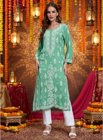 Alaya Women Chikankari Hand Embroidered Modal Kurta -AL4042
