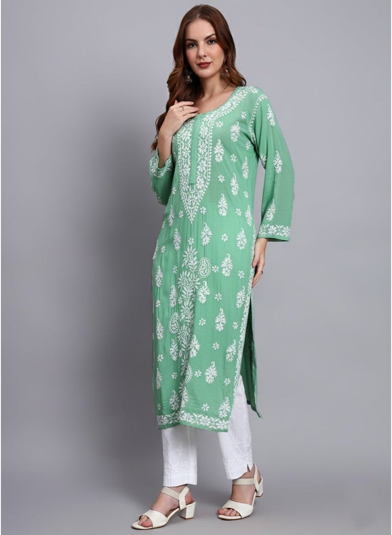 Alaya Women Chikankari Hand Embroidered Modal Kurta -AL4042 - Image 4