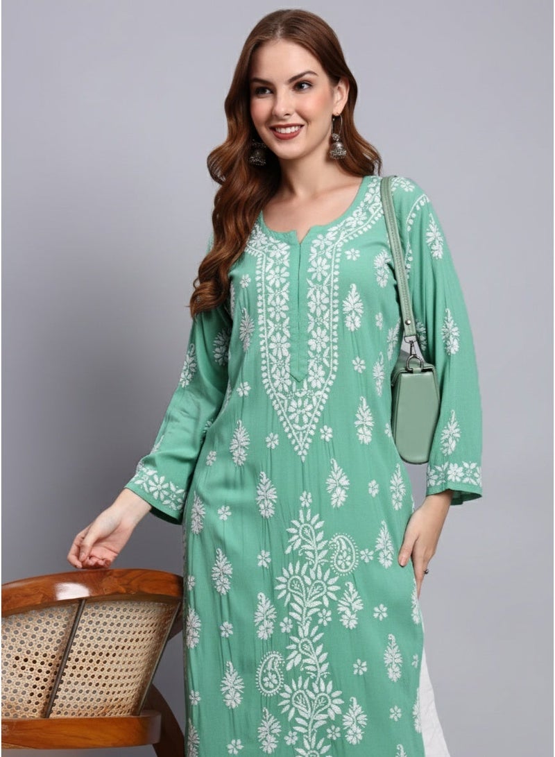 Alaya Women Chikankari Hand Embroidered Modal Kurta -AL4042 - Image 3