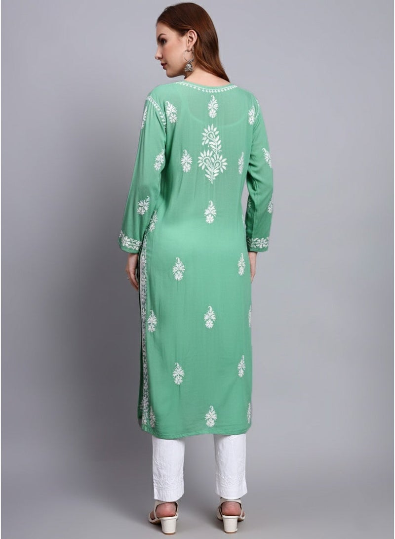 Alaya Women Chikankari Hand Embroidered Modal Kurta -AL4042 - Image 2
