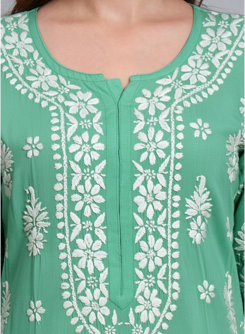 Alaya Women Chikankari Hand Embroidered Modal Kurta -AL4042 - Image 5