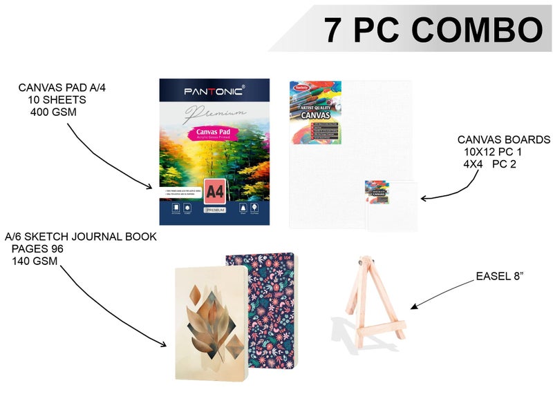 Variety Canvas Art Kit for Artists n Students Which Includes [ Canvas Boards 3pc, A/4 Canvas Pad, Journal Sketchnotebook 2 pc, Easel Stand 8" ] Pack of 7 - Image 2