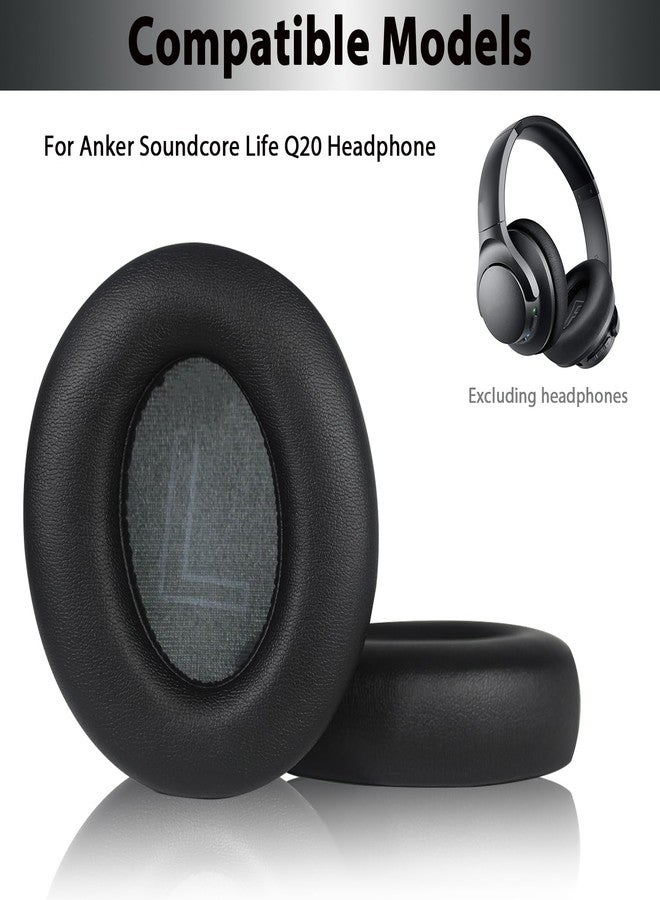 Adhiper وسادات أذن بديلة Adhiper لسماعات Anker Soundcore Life Q20/Q20i/Q20+، وسادات أذن Soundcore من Anker Life Q20 مع رغوة ذاكرة ناعمة و جلد بروتين (أسود) - Image 3