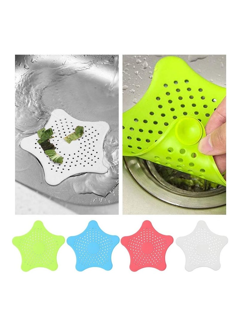 BLOOMING TIME 4Pcs Drain Stopper Silicone Drain Hair Catcher Shower Sink Strainer Filter for Kitchen Bathroom White/Green/Red/Blue  - Image 1