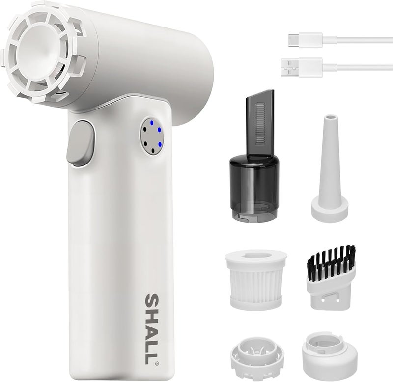 SHALL Compressed Air Duster 110000RPM, 4 in 1 Duster Brushless Motor, Cordless Air Blower & Suctioning, Turbo Jet Fan with Light, Handheld Vacuum Cleaner for PC/Keyboard/Outdoor/Home - Image 1