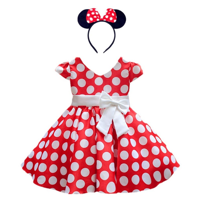 DreamHigh (4T, Red) - Girls Toddlers Cap Sleeves Skirt Vintage Polka Dot Dress with Headband - Image 1