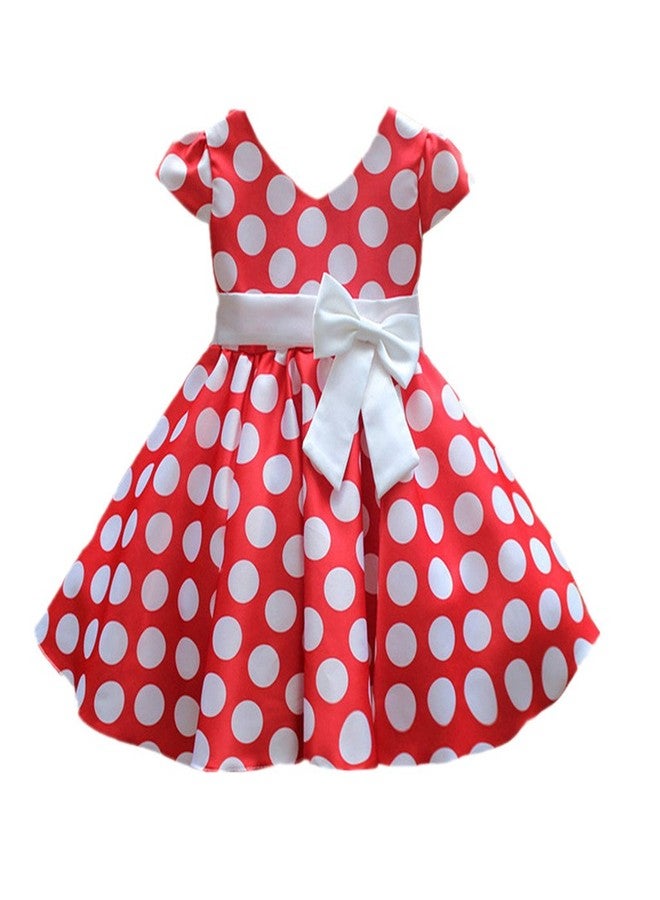 DreamHigh (4T, Red) - Girls Toddlers Cap Sleeves Skirt Vintage Polka Dot Dress with Headband - Image 3