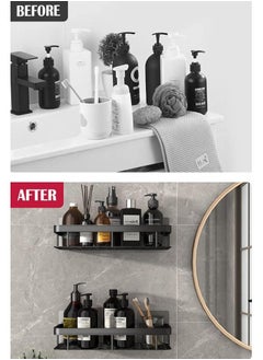 AIWANTO 2Pcs Shower Caddy Shelves,Adhesive or No Need Drilling Bathroom Shelf Bathroom Organizer Shower Rack ,Rustproof Shower Organizer for Bathroom, Toilet, Kitchen（Black）60*30*13cm  - Image 4