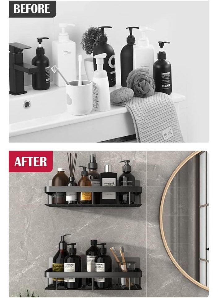 AIWANTO 2Pcs Shower Caddy Shelves,Adhesive or No Need Drilling Bathroom Shelf Bathroom Organizer Shower Rack ,Rustproof Shower Organizer for Bathroom, Toilet, Kitchen（Black）60*30*13cm  - Image 4