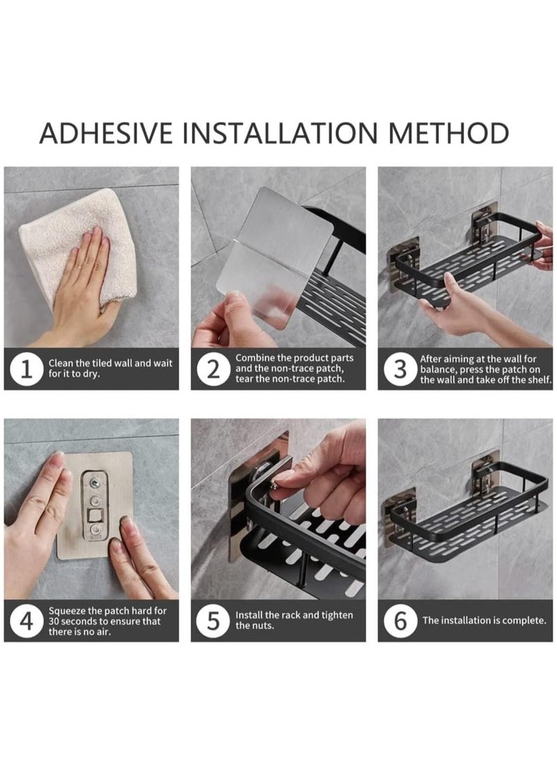 AIWANTO 2Pcs Shower Caddy Shelves,Adhesive or No Need Drilling Bathroom Shelf Bathroom Organizer Shower Rack ,Rustproof Shower Organizer for Bathroom, Toilet, Kitchen（Black）60*30*13cm  - Image 2