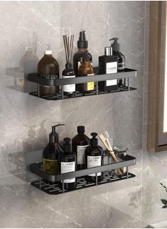 AIWANTO 2Pcs Shower Caddy Shelves,Adhesive or No Need Drilling Bathroom Shelf Bathroom Organizer Shower Rack ,Rustproof Shower Organizer for Bathroom, Toilet, Kitchen（Black）60*30*13cm  - Image 3