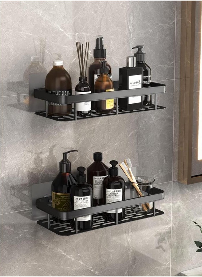 AIWANTO 2Pcs Shower Caddy Shelves,Adhesive or No Need Drilling Bathroom Shelf Bathroom Organizer Shower Rack ,Rustproof Shower Organizer for Bathroom, Toilet, Kitchen（Black）60*30*13cm  - Image 3
