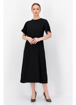 Women Textured Midi Casual Dress, Black