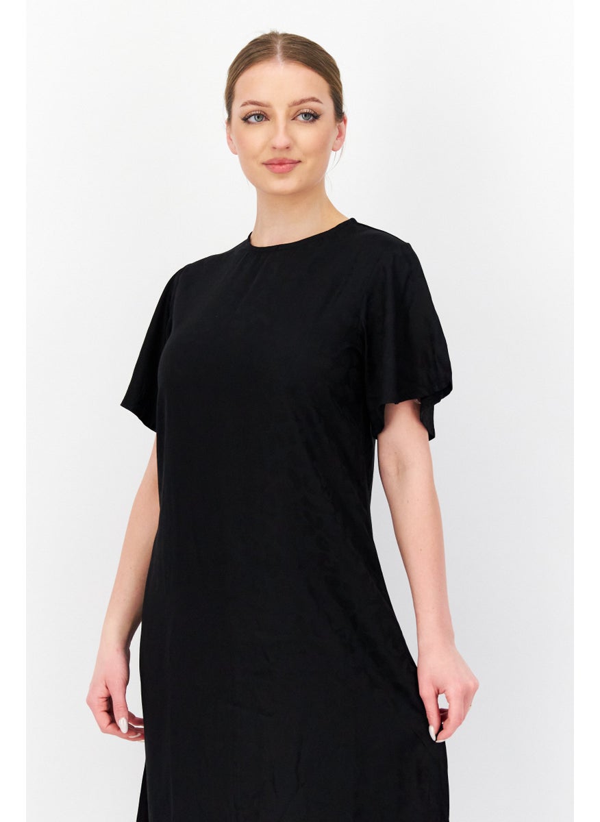 KAYFI - Women Textured Midi Casual Dress, Black - Image 1