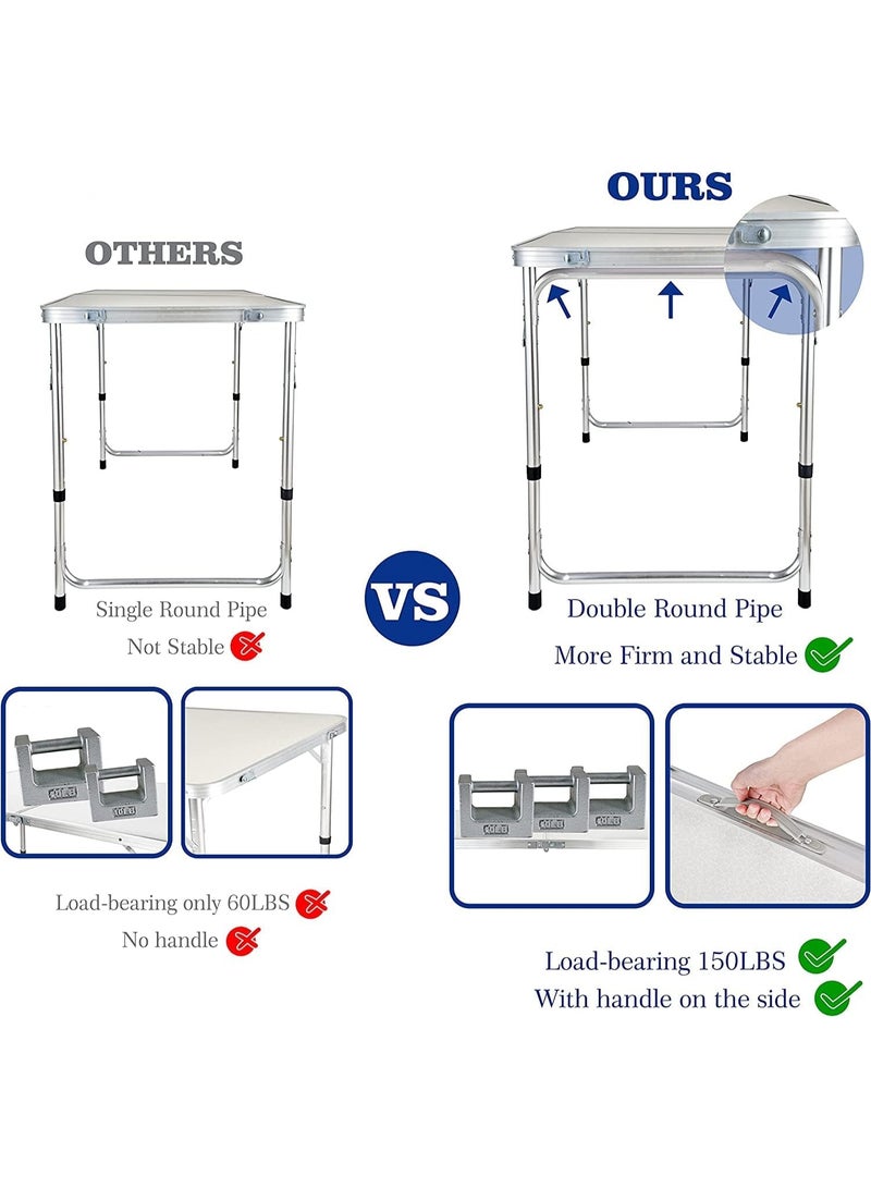 Foldable Picnic Table 1.2 m – Portable Aluminum Camping Table with Plastic Handle – Adjustable Height – Ideal for Picnics, Parties & BBQ – White - Image 4