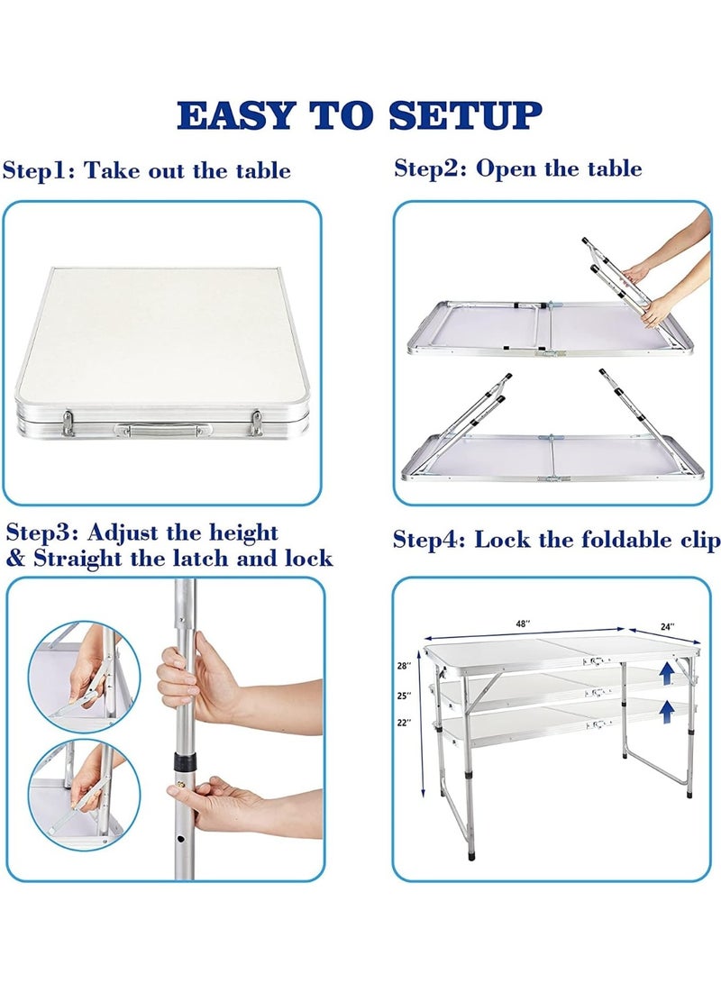 Foldable Picnic Table 1.2 m – Portable Aluminum Camping Table with Plastic Handle – Adjustable Height – Ideal for Picnics, Parties & BBQ – White - Image 2