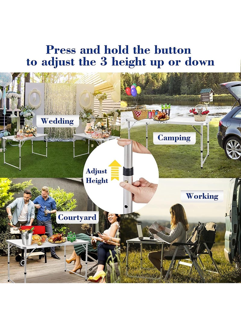 Foldable Picnic Table 1.2 m – Portable Aluminum Camping Table with Plastic Handle – Adjustable Height – Ideal for Picnics, Parties & BBQ – White - Image 3