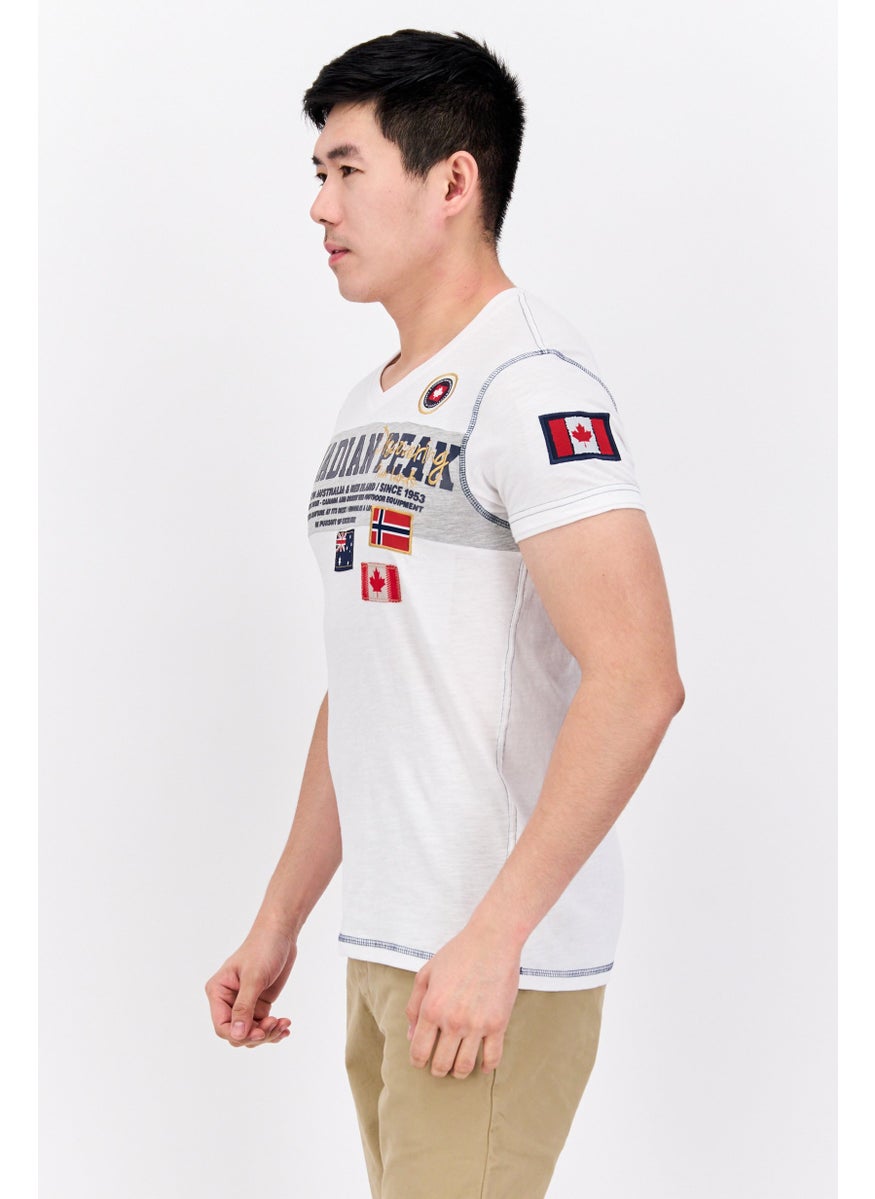 Canadian Peak Men V Neck Short Sleeve Embroidered T-Shirt, White  - Image 2