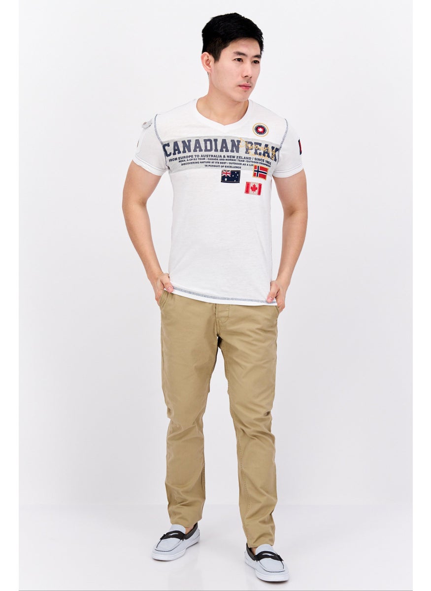 Canadian Peak Men V Neck Short Sleeve Embroidered T-Shirt, White  - Image 3