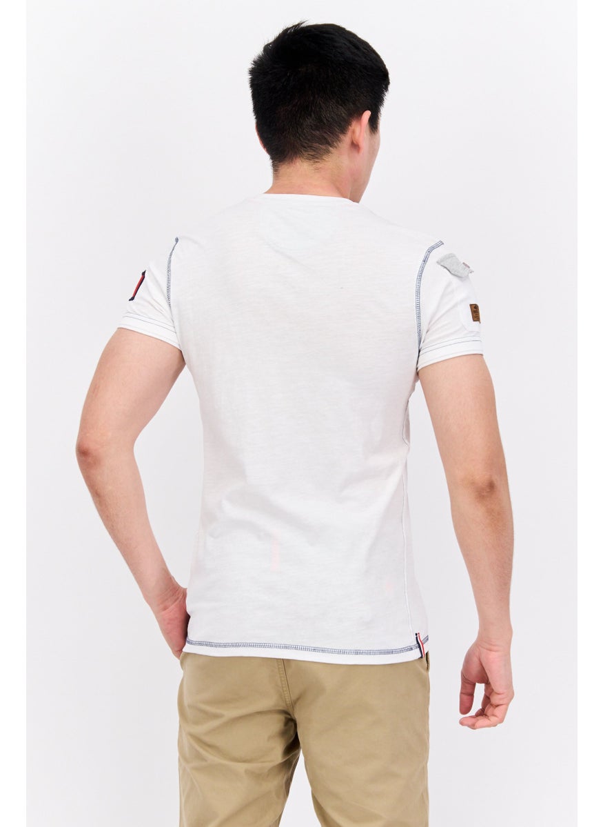 Canadian Peak Men V Neck Short Sleeve Embroidered T-Shirt, White  - Image 4