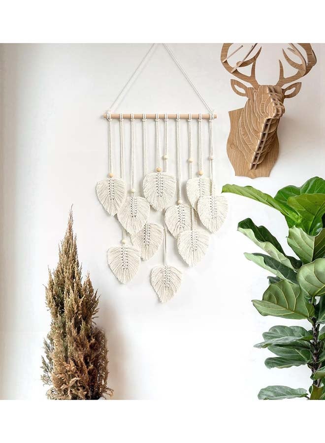 انتيكيانو ريشة مكرمية للتعليق على الحائط بتصميم اوراق شجر بوهو مصنوع يدويا بيج - Image 3