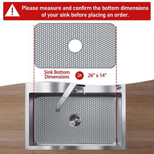 Bestjing Silicone Sink Protectors for Kitchen Sink with Center Drain, 26'' x 14'' Kitchen Protector Accessory, Non-Slip Grid Mat for Bottom of Farmhouse Porcelain Stainless Steel (Center Hole) - Image 2