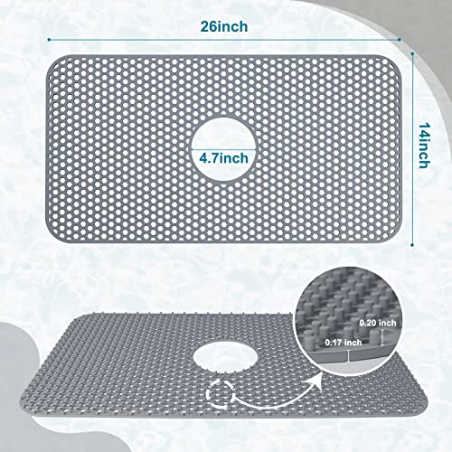 Bestjing Silicone Sink Protectors for Kitchen Sink with Center Drain, 26'' x 14'' Kitchen Protector Accessory, Non-Slip Grid Mat for Bottom of Farmhouse Porcelain Stainless Steel (Center Hole) - Image 3