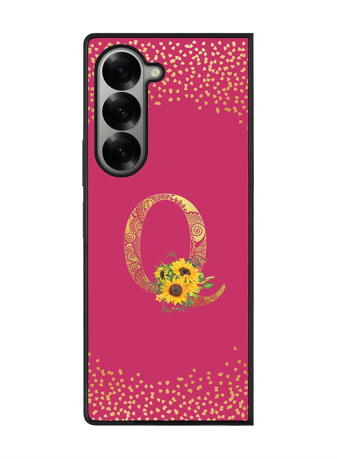 Stylizedd Rugged Black edge case for Samsung Galaxy Z Fold6, Slim fit Case Cover - Custom Monogram Initial Letter Floral Pattern Alphabet - Q ( Deep Pink Rose ) - Image 1