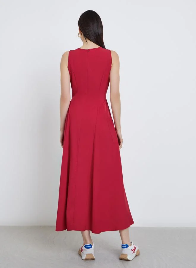 Take Two Take Two Solid Sleeveless Midi Dress with Pockets