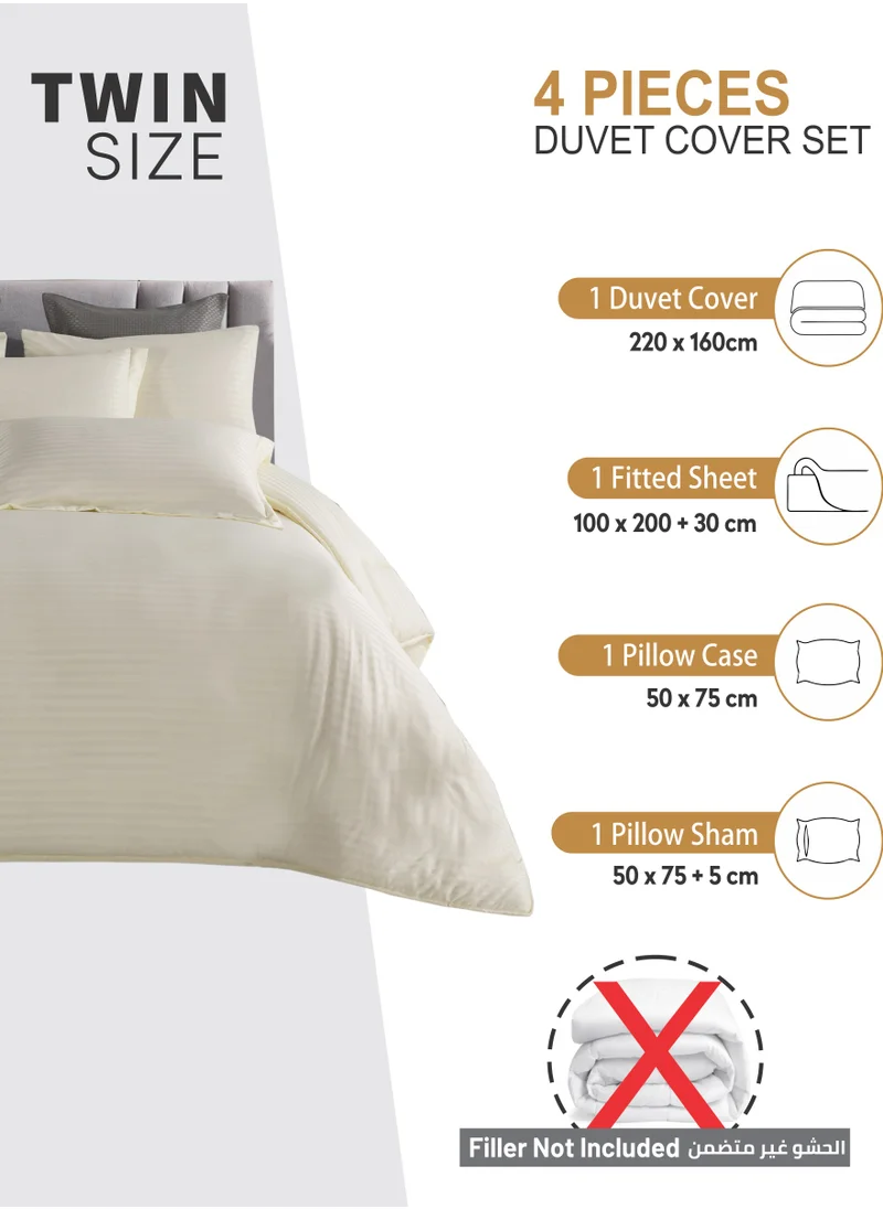 Donetella Duvet Set 4-Pcs Single Size Striped Microfiber Bed Set With 1 Duvet Cover(160 x 220 CM ) 1 Fitted Sheet 1 Pillow Sham And 1 Pillowcase(Without Filler),Ivory