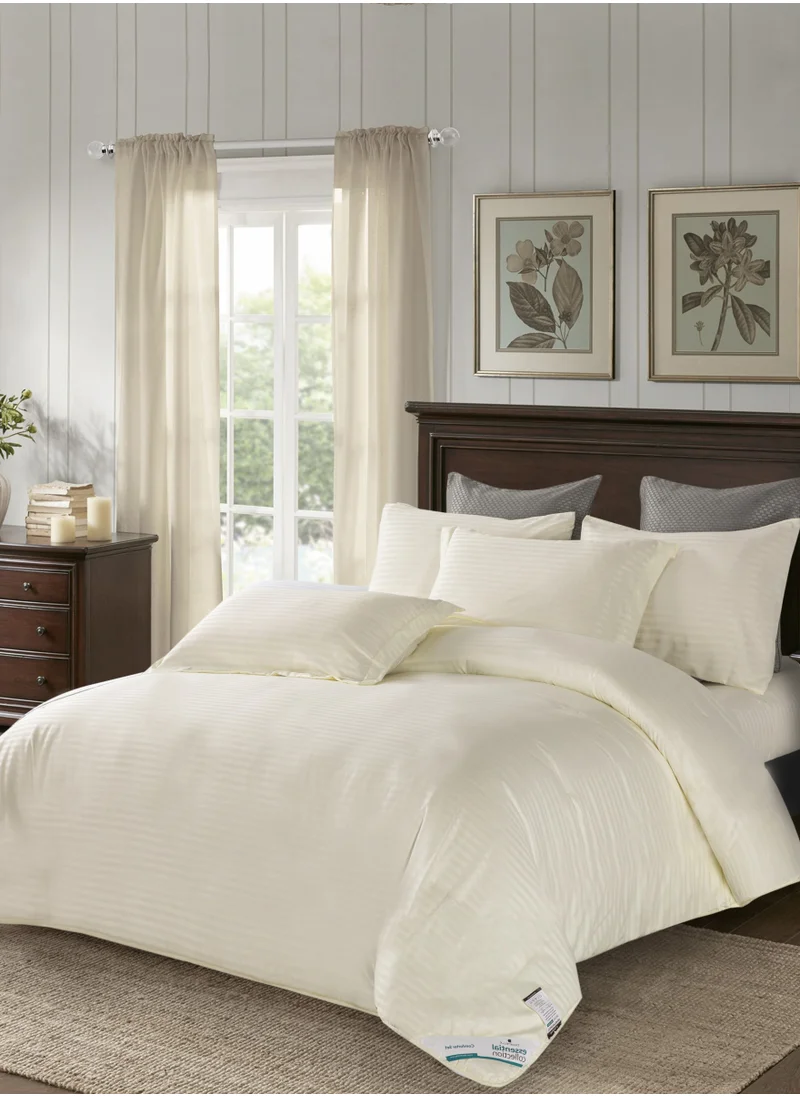 Donetella Duvet Set 4-Pcs Single Size Striped Microfiber Bed Set With 1 Duvet Cover(160 x 220 CM ) 1 Fitted Sheet 1 Pillow Sham And 1 Pillowcase(Without Filler),Ivory