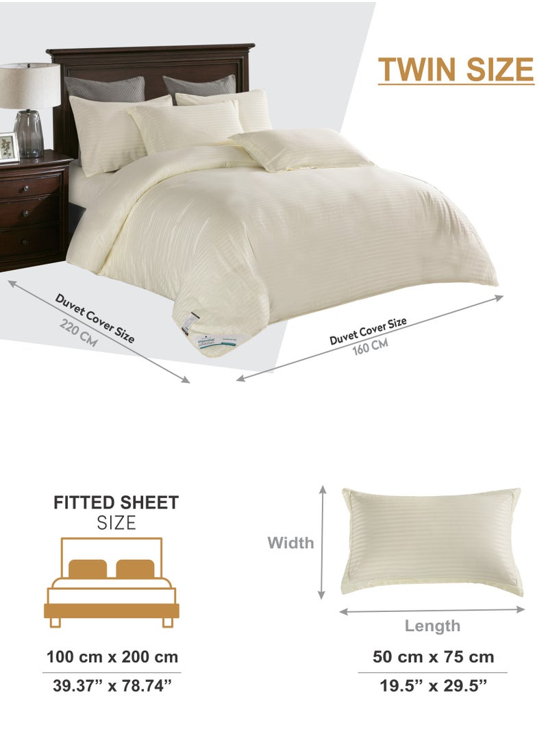Donetella - Duvet Set 4-Pcs Single Size Striped Microfiber Bed Set With 1 Duvet Cover(160 x 220 CM ) 1 Fitted Sheet 1 Pillow Sham And 1 Pillowcase(Without Filler),Ivory - Image 1