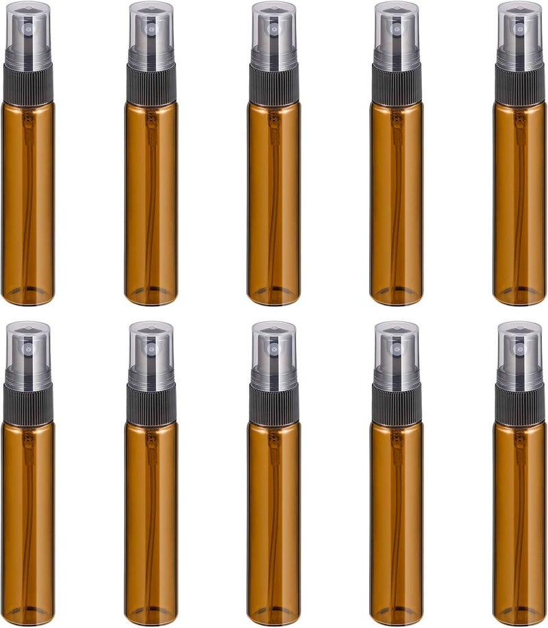 Lurrose 10 Pcs 10ml Amber Glass Spray Bottles for Essential Oils,Empty Fine Mist Spray Bottles Small Refillable Liquid Containers for Makeup and Skin Care-Light Brown