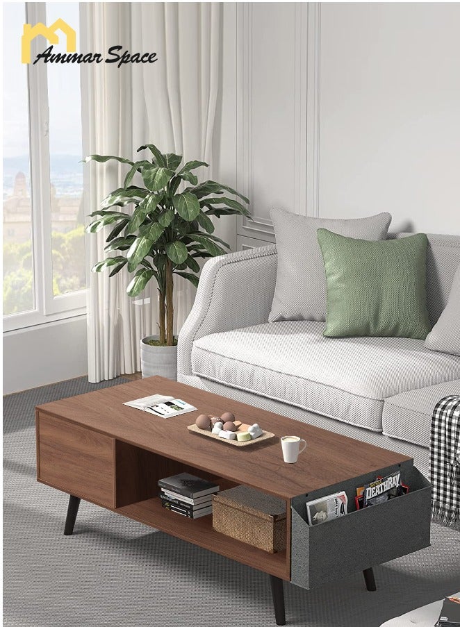 Ammar Space 100*50*45cm Coffee Table With Storage Space Simple Installation Living Room Table With Double Layer  Home Sofa Centre Table - Image 2