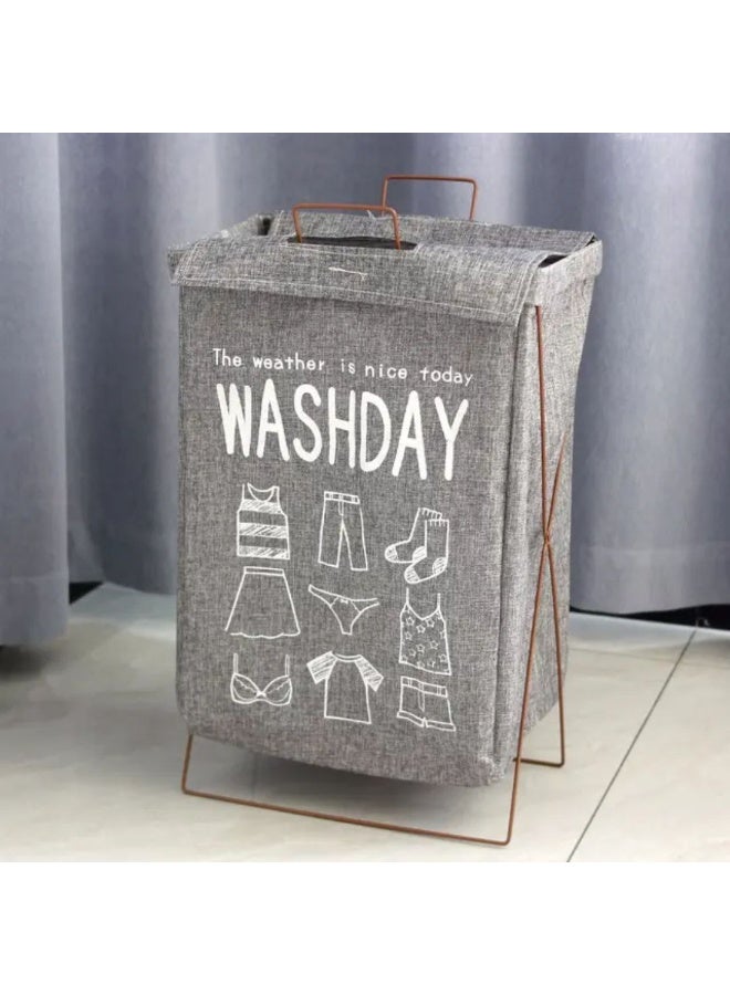 Fabric Laundry Basket with Metal Frame Elegant and Durable for Clothes and Toy Storage Multi-Purpose Use  Da  - Image 1