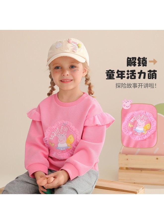 Peppa Pig spring Girls' Casual Pullover Hoodie With Cute Mesh Flower Design Long-sleeve Top - Image 3