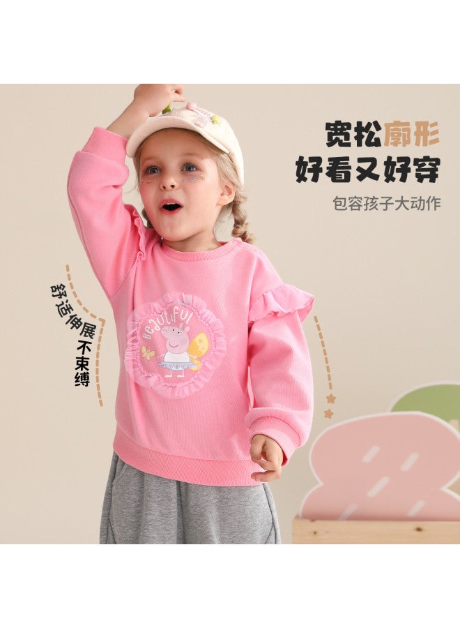 Peppa Pig spring Girls' Casual Pullover Hoodie With Cute Mesh Flower Design Long-sleeve Top - Image 4
