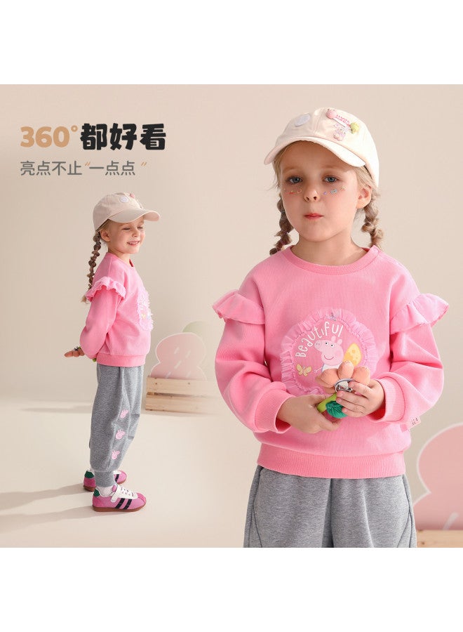 Peppa Pig spring Girls' Casual Pullover Hoodie With Cute Mesh Flower Design Long-sleeve Top - Image 5