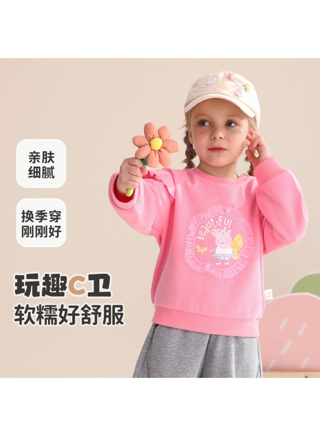 Peppa Pig spring Girls' Casual Pullover Hoodie With Cute Mesh Flower Design Long-sleeve Top - Image 2