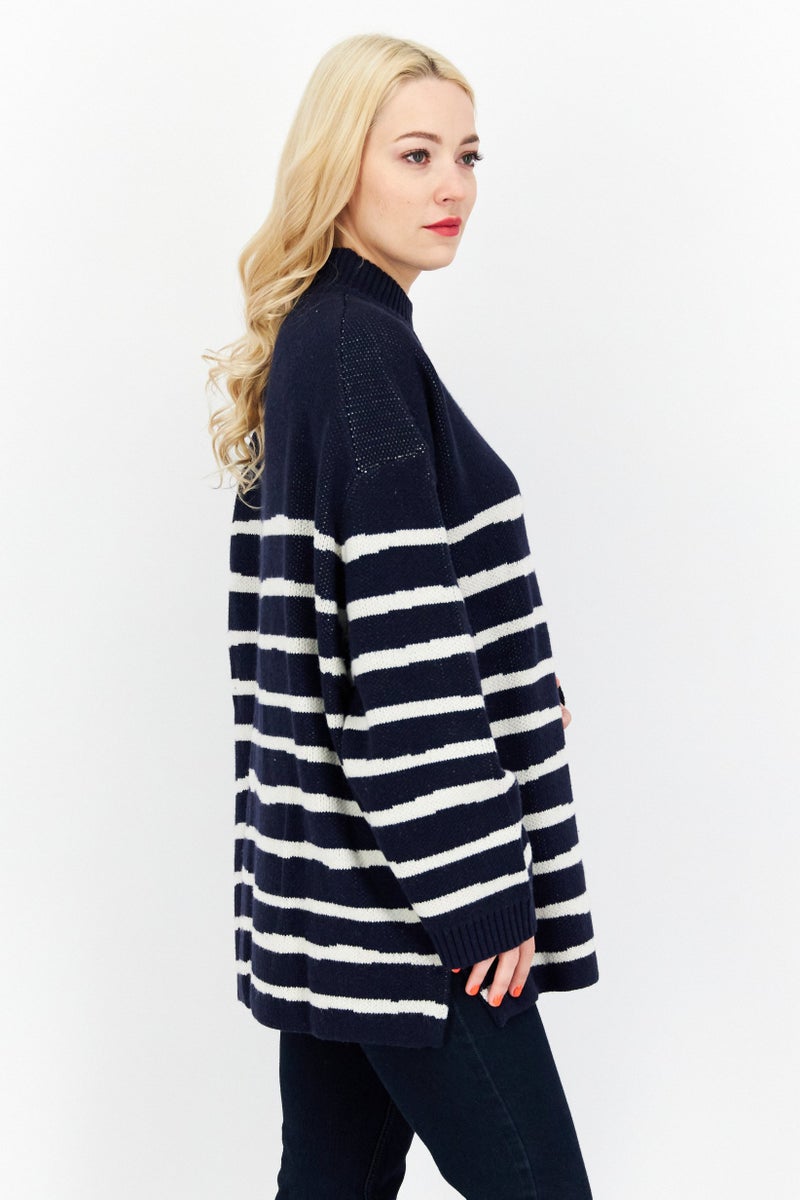 Lyle & Scott Women High Neck Long Sleeve Stripe Sweater, White  - Image 3