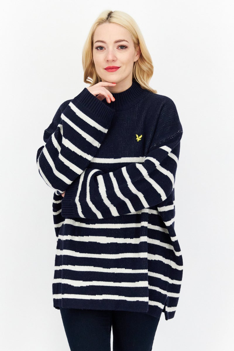 Lyle & Scott Women High Neck Long Sleeve Stripe Sweater, White  - Image 1