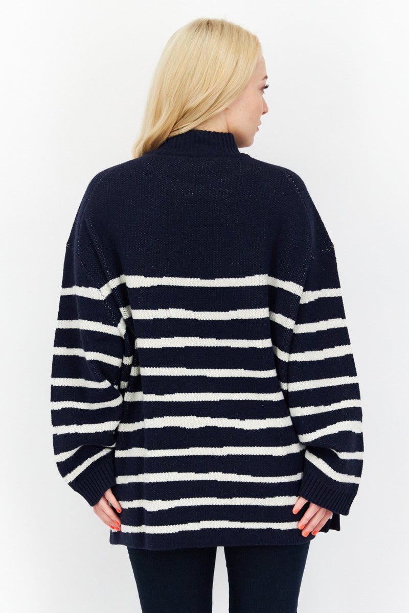 Lyle & Scott Women High Neck Long Sleeve Stripe Sweater, White - Image 4