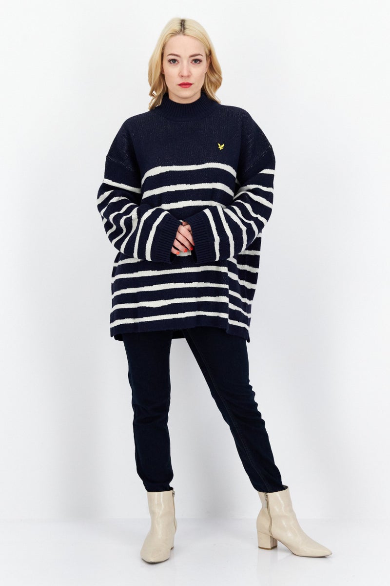 Lyle & Scott Women High Neck Long Sleeve Stripe Sweater, White - Image 2