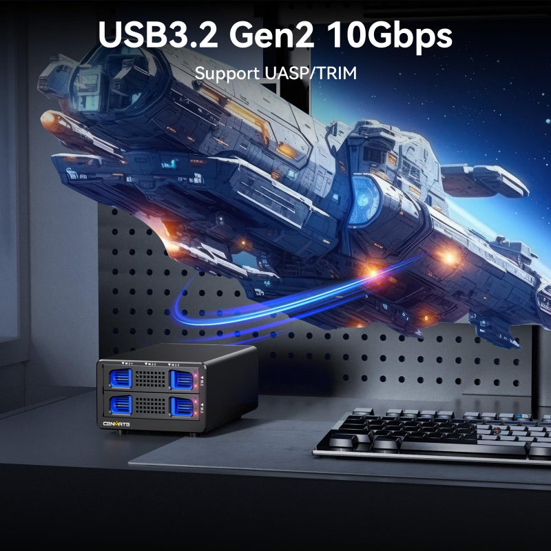 CENMATE 2*3 M / B+M Key M.2 NVMe Enclosure with Cooling Fan and USB A/C 3.2 Gen 2 (10Gbps), Hard Drive Enclosure Support 48TB(2*3*8TB 2230/2242/2260/2280/22110 SSDs) - Image 3