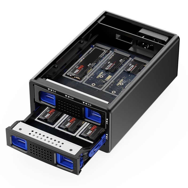 CENMATE 2*3 M / B+M Key M.2 NVMe Enclosure with Cooling Fan and USB A/C 3.2 Gen 2 (10Gbps), Hard Drive Enclosure Support 48TB(2*3*8TB 2230/2242/2260/2280/22110 SSDs) - Image 1