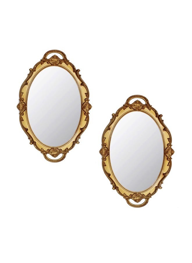 Eaoundm 14.5 x 10 inchs Oval Antique Decorative Wall Mirror Vintage Hanging Mirror (Gold 2 Pcs) - Image 1