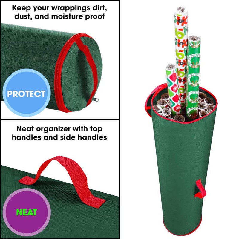 Primode Wrapping Paper Storage Bag | Wrapping Paper Organizer Under Bed for Storing Multiple Rolls of Gift Wrap, 40â€ Length Container Constructed of Durable 600D Oxford Material (Green) - Image 3