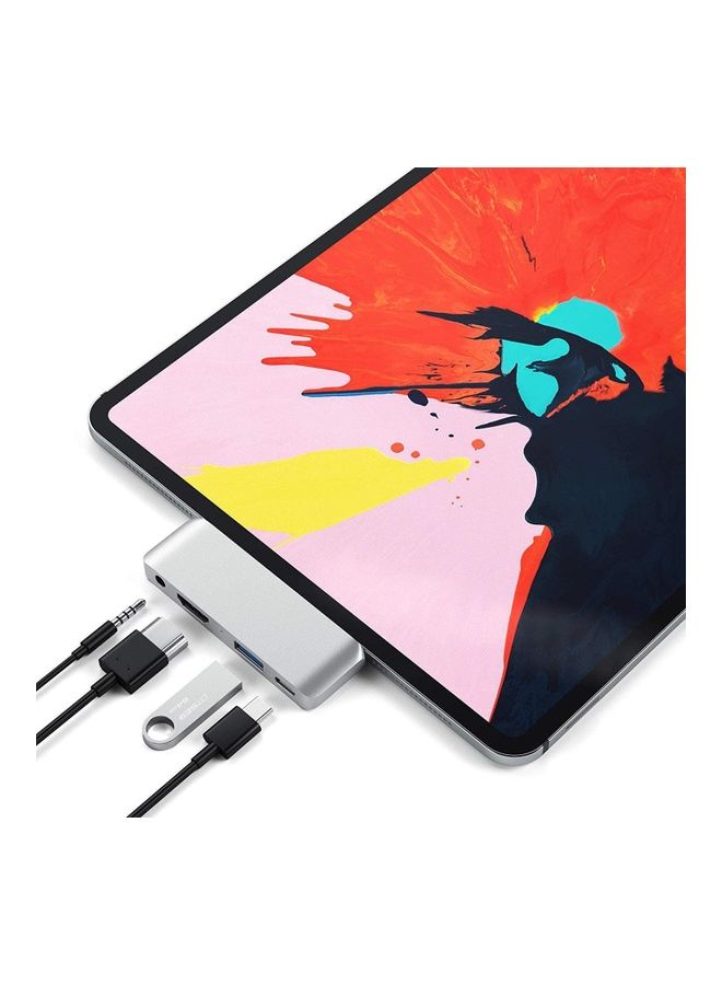 Arabest 4 IN 1 USB-C Hub Adapter To 4K HDMI 3.5MM Audio Silver - Image 1