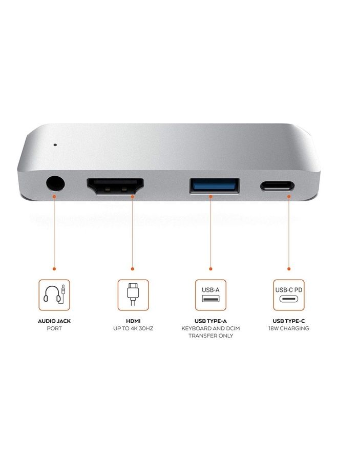 Arabest 4 IN 1 USB-C Hub Adapter To 4K HDMI 3.5MM Audio Silver - Image 5
