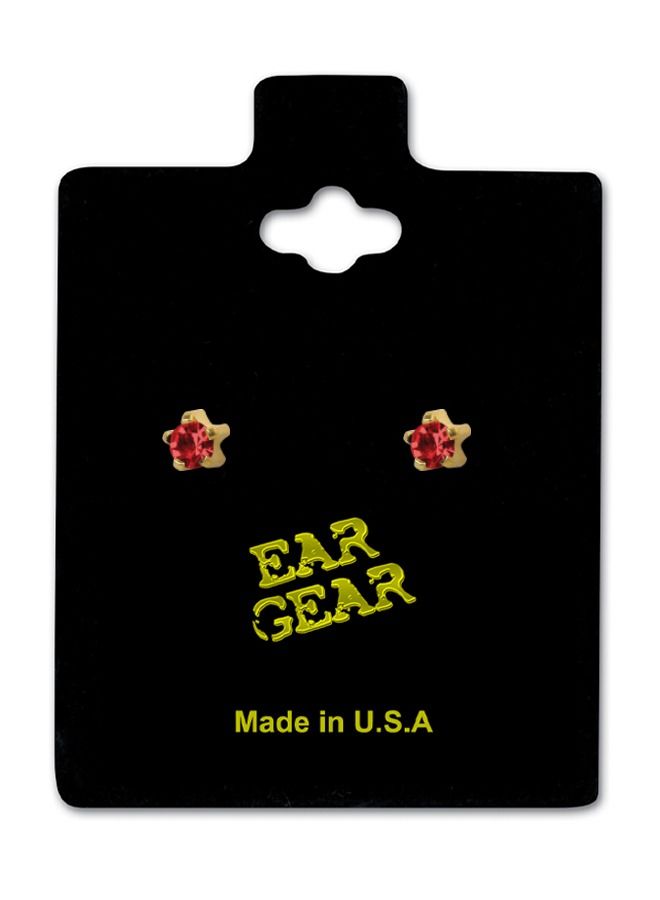 EAR GEAR 24K Gold Plated 2mm Ruby Tiffany Mini Earrings USA - Image 1